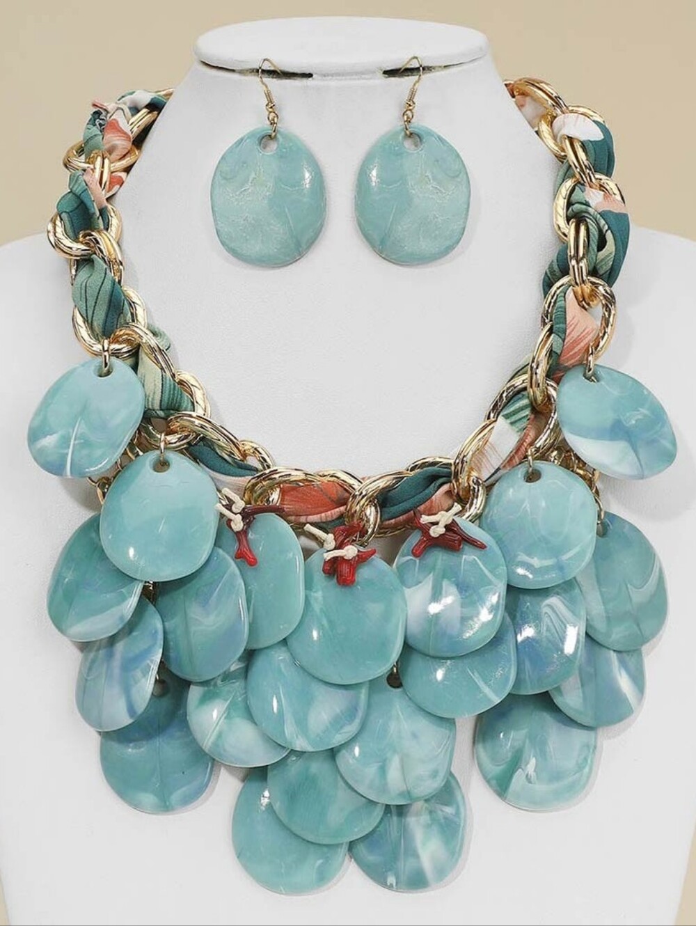 Bold Layered Resin Disc Embellished Statement Necklace